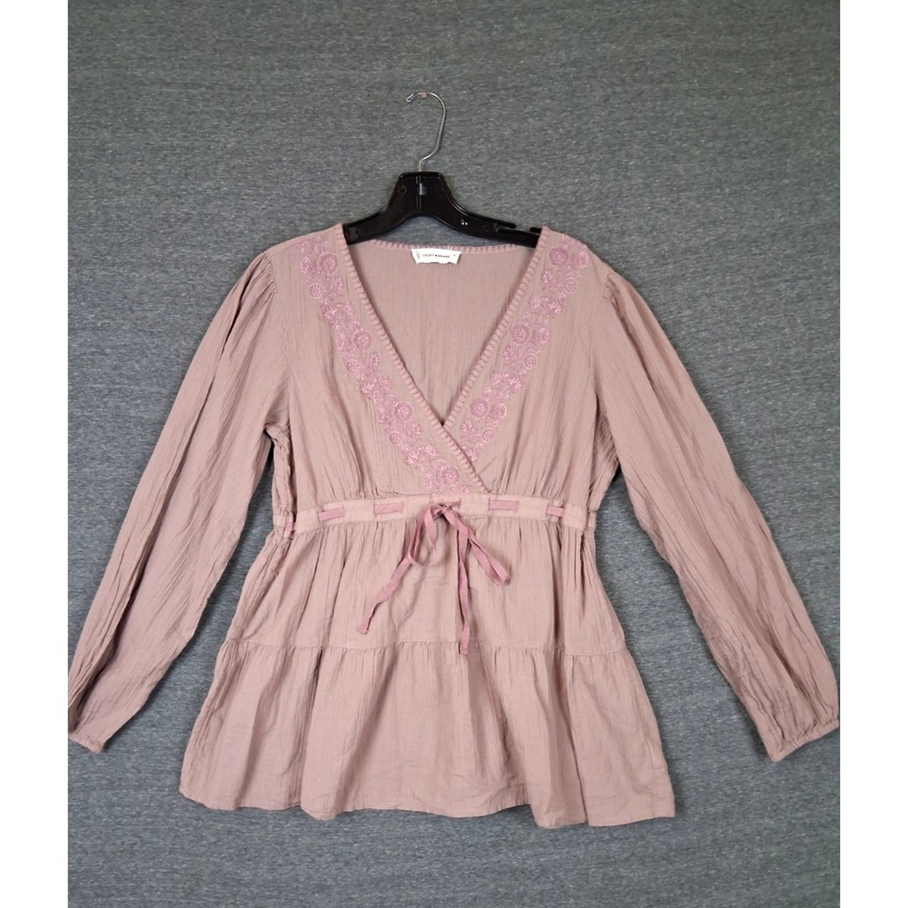 Lucky Brand Womens Shirt M Pink Peasant Top Prairie Cottage Core Western Coastal